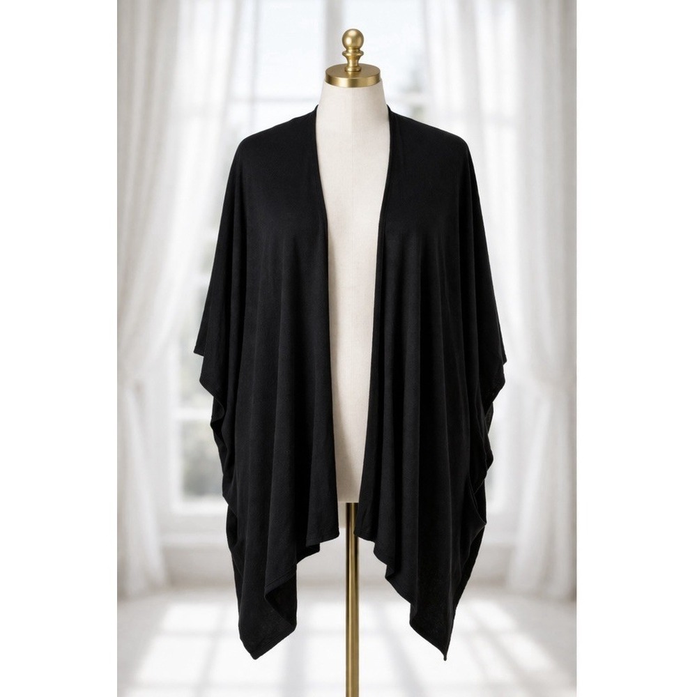 Susan Graver Weekend Black Flowy Open Front Cardigan Topper Pockets Size XL - Picture 2 of 12